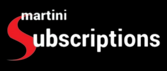 a black logo with white text for a French company called Martini Subscriptions, the S is in red