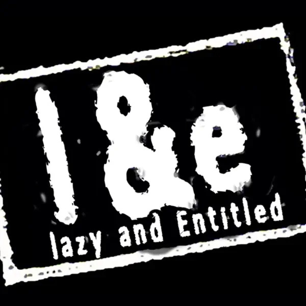 a black logo with white font reading l&e lazy and Entitled